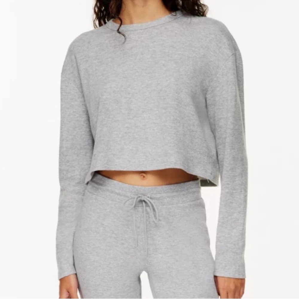 Sunday Best Gray Waffle Cropped Long Sleeve